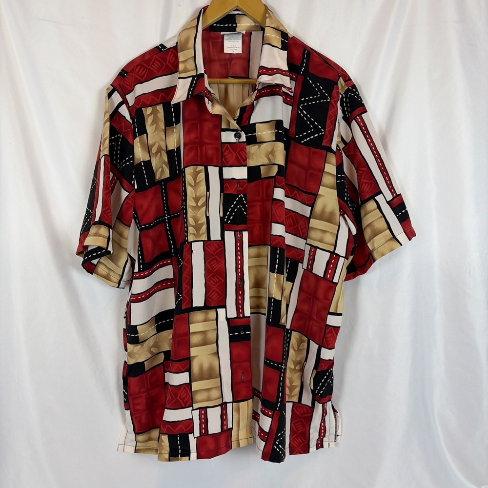 Bonworth Vintage Abstract Button Down Shirt Retro 90s Geometric Short Slv Men XL